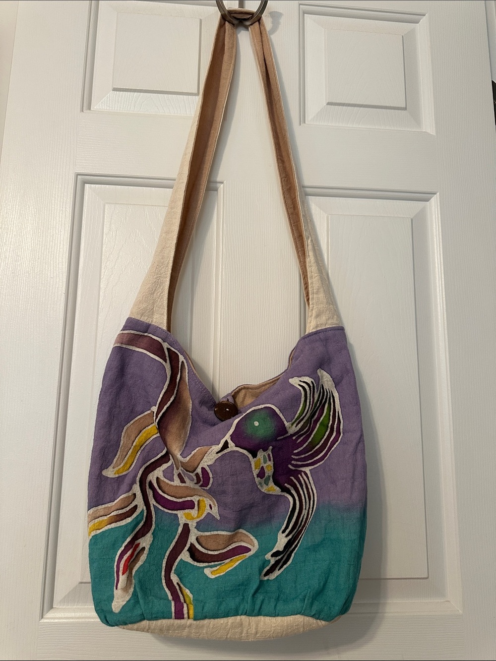 Batik Purple & Teal fabric Hobo Bag
